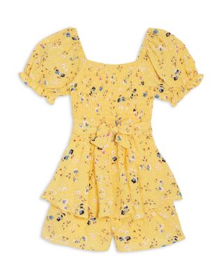 Girls' Floral Crepe Ruffled Romper - Big Kid