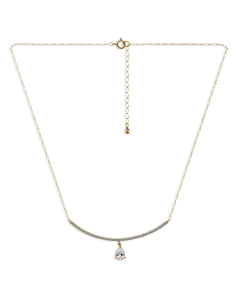 Aqua Cubic Zirconia Pear Shape Charm & Pave Bar Statement Necklace In 18k Gold Plated Sterling Silver, 16 In Gold