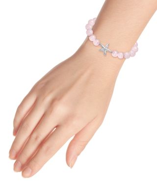 Starfish Charm Gemstone Beaded Stretch Bracelet in Sterling Silver - Exclusive