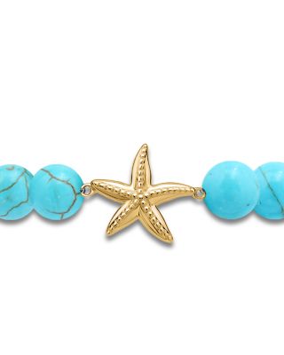 Starfish Charm Gemstone Beaded Stretch Bracelet in 18K Gold Plated Sterling Silver - Exclusive
