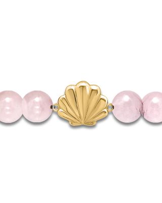 Clam Shell Charm Gemstone Beaded Stretch Bracelet in 18K Gold Plated Sterling Silver - Exclusive