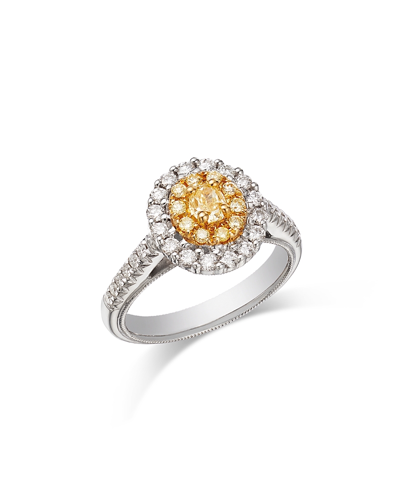Bloomingdale's Fine Collection Yellow & White Diamond Oval Halo Ring in 18K Yellow & White Gold, 0.95 tcw
