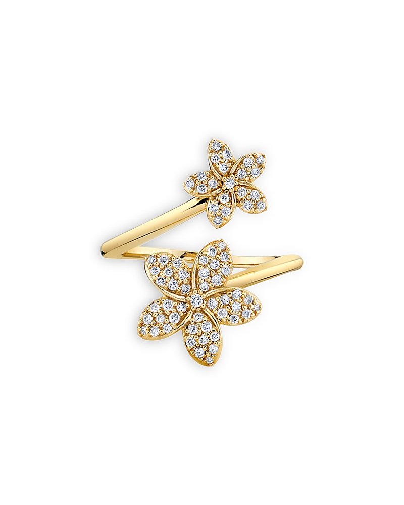 Sydney Evan 14k Yellow Gold Diamond Double Daisy Wrap Ring In Gold