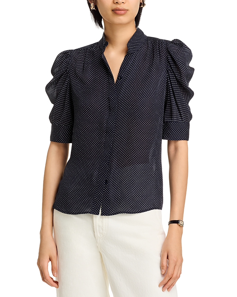 Frame The Gillian Polka-dot Silk-chiffon Blouse In Black