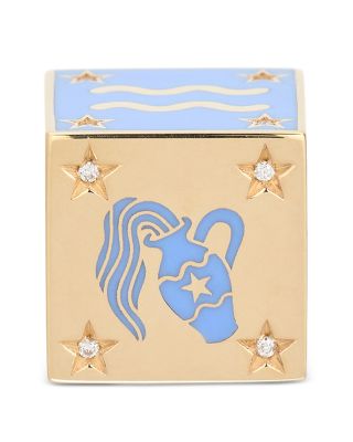 9K Aquarius Zodiac Diamond & Ceramic Block Big Bead