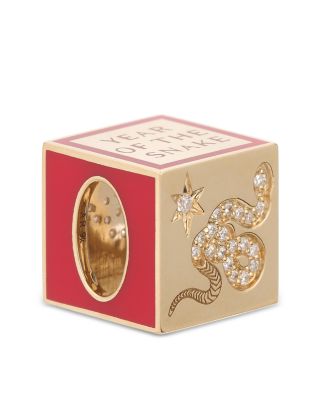 9K Gold Year of the Snake Diamond & Ceramic Block Big Bead