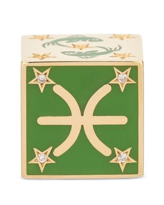 9K Pisces Zodiac Diamond & Ceramic Block Big Bead