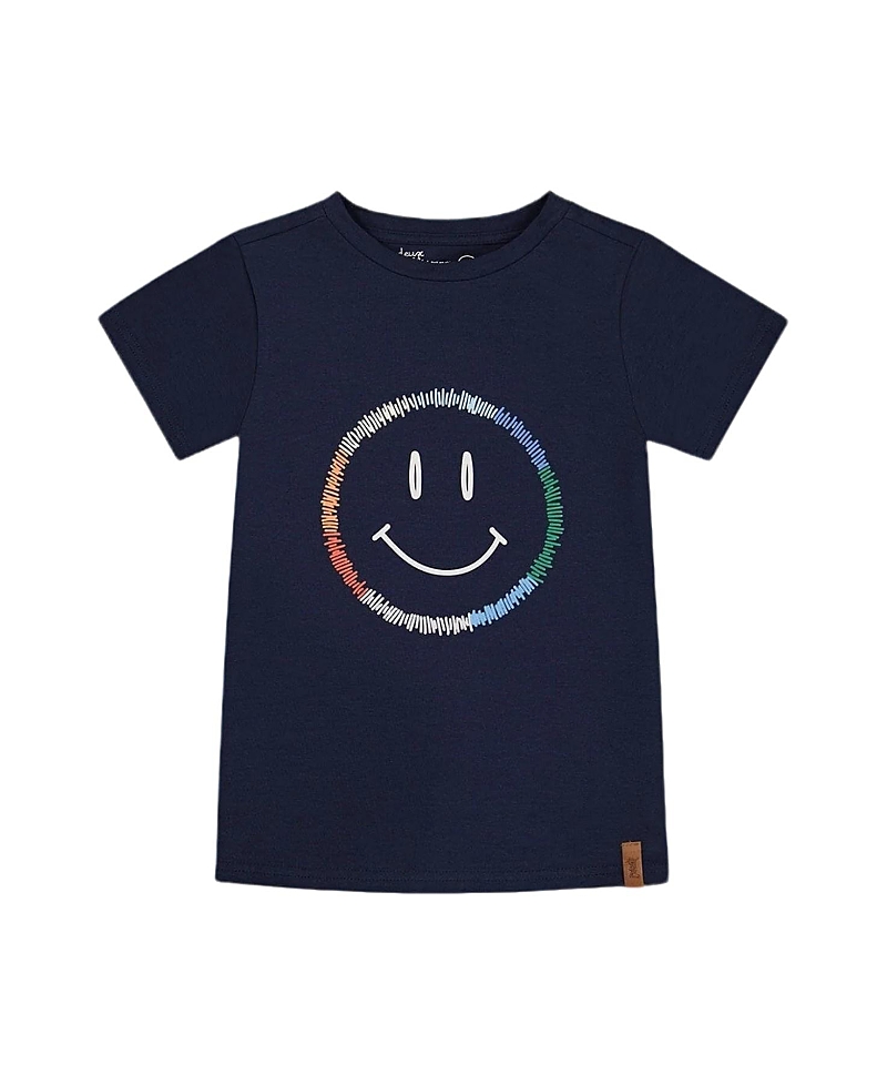 Deux Par Deux Boys' Organic Smiling Cotton Graphic Tee - Little Kid In Smiling Navy Blue