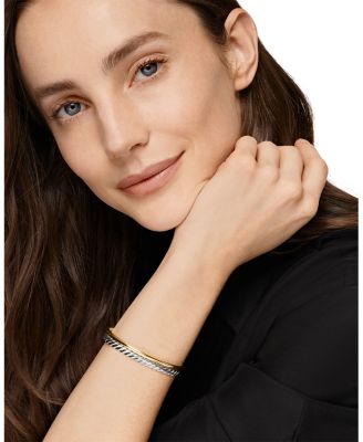 DY Mercer Two Row Cuff Bracelet in Sterling Silver with 18K Yellow Gold, 8mm