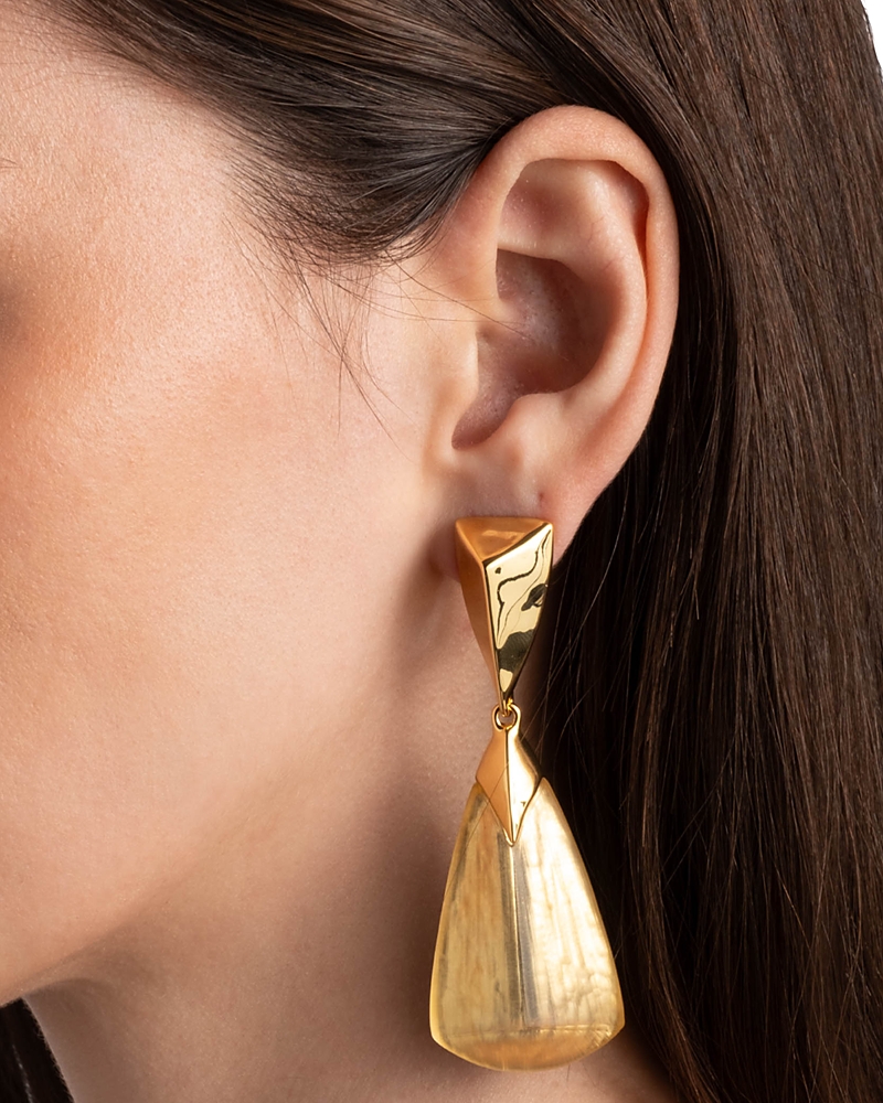 Alexis Bittar Luminous Lucite Armor Geometric Statement Earrings In 14k Gold Plated In Gold/black