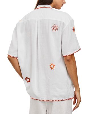 Island Embroidered Relaxed Fit Linen Shirt