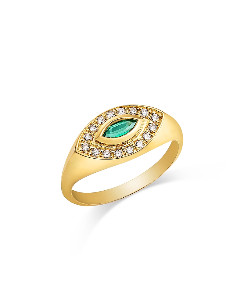 Zoë Chicco Marquis Emerald & Diamond Signet Ring In Yellow
