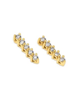 14K Yellow Gold Tennis Diamond Vertical Stud Earrings