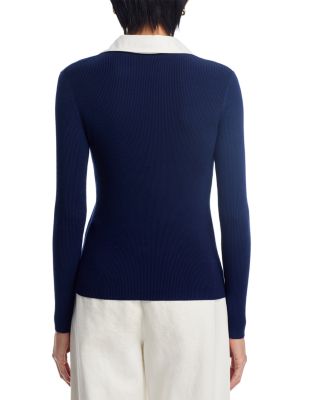 Long Sleeve Collared V Neck Top