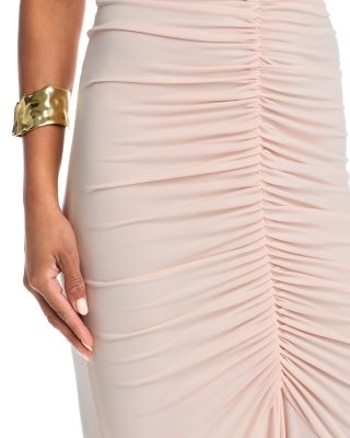 Strapless Shirred Front Fishtail Gown