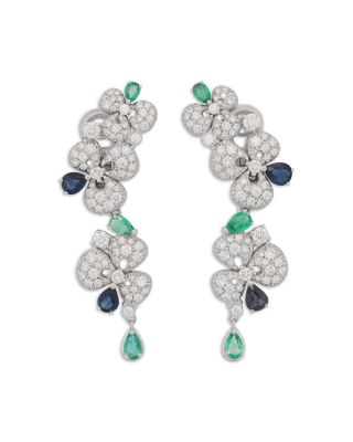 Miseno Jewelry - 18K White Gold Diamond, Emerald & Blue Sapphire Earrings