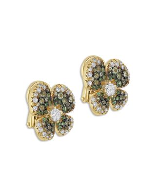 18K Yellow Gold Ischia Ombre Clover Tsavorite & Diamond Stud Earrings