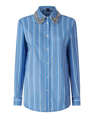 Rhinestone Collar Striped Blouse 