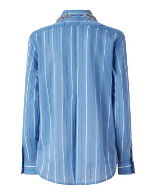 Rhinestone Collar Striped Blouse 