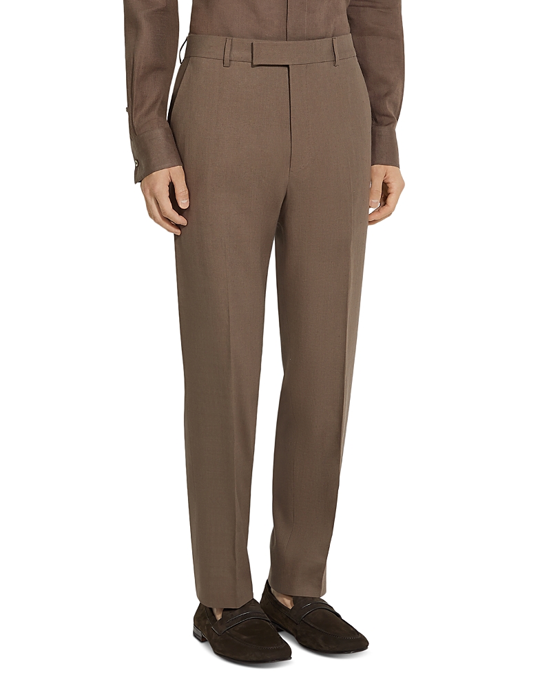 Zegna Oasi Lino Regular Fit Linen Trousers In Brown