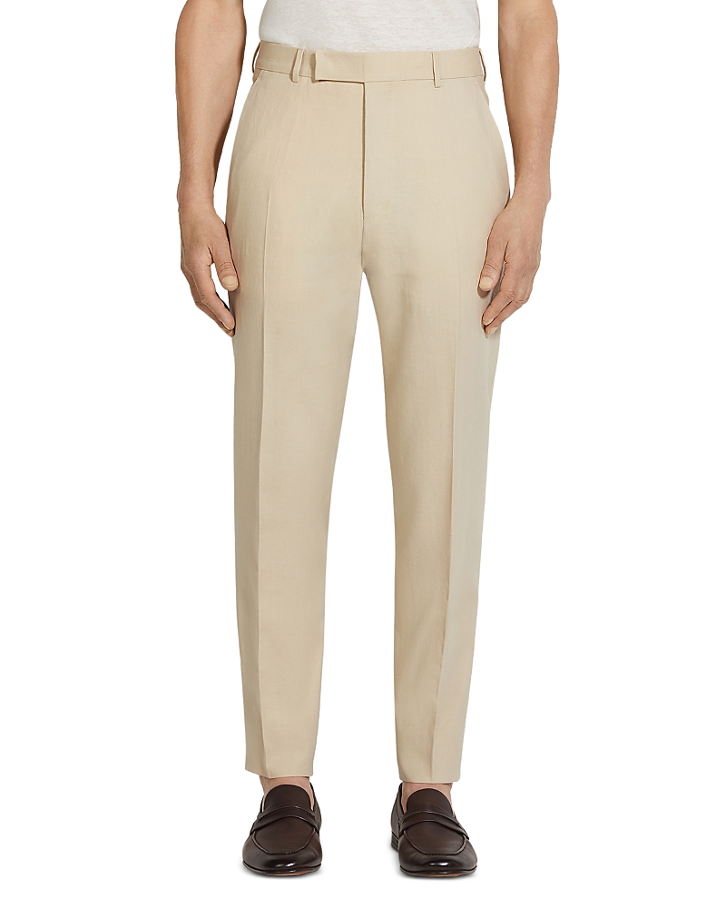 Zegna Oasi Lino Regular Fit Linen Trousers In Brown