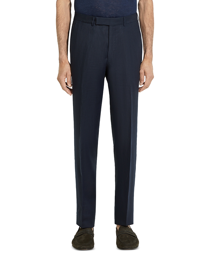 Zegna Oasi Lino Regular Fit Linen Trousers In Black
