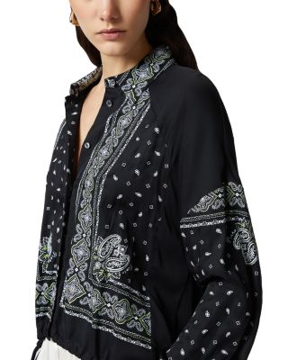Printed Drawstring Hem Blouse