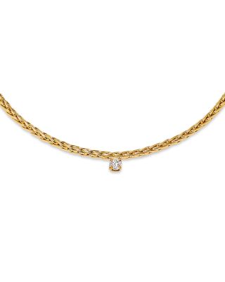 18K White & Yellow Gold Collier Palmier Flottant Diamond Solitaire Collar Necklace, 17.71"