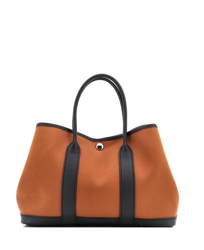 Shop Pre-owned Hermes Hermes 30 Garden Party Tote Toile And Leather In Brown/ Black