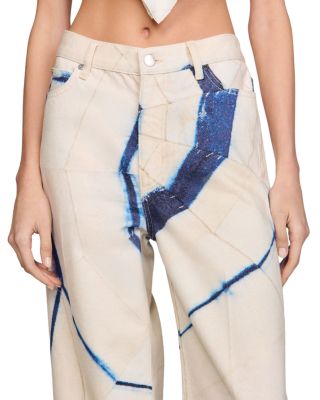 Wide Leg Striped Jeans in Ecru