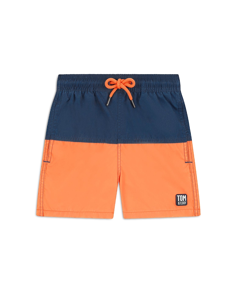 Tom & Teddy Kids' Colorblock Performance Swim Trunks In Blue Orange