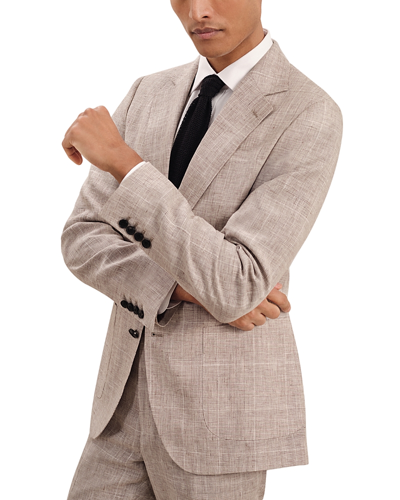 Reiss Ashton Linen Check Regular Fit Notch Lapel Blazer In Oatmeal
