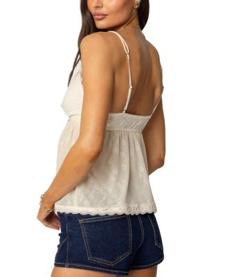 Ribbon Sheer Lace Babydoll Top