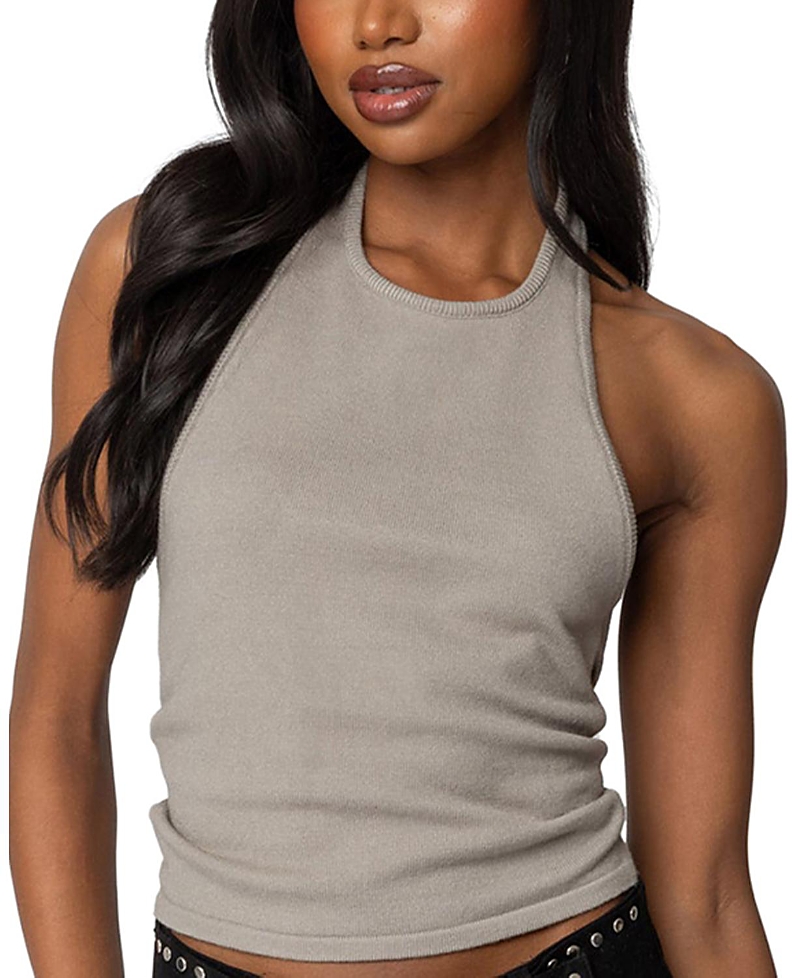Edikted Twister Backless Knit Halter Top In Olive