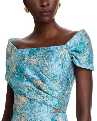 Metallic Jacquard Asymmetrical Gown