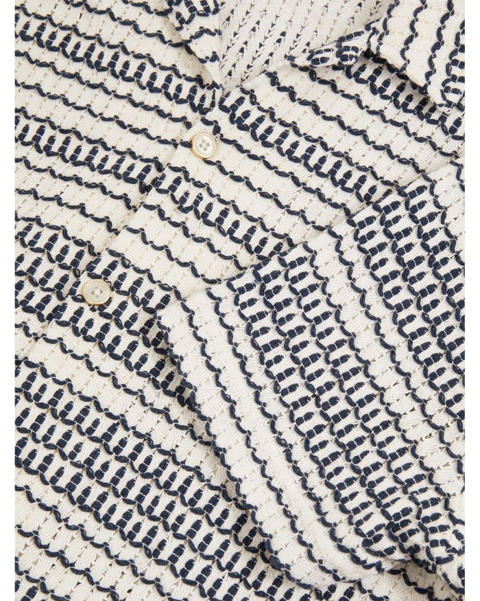 Chez Short Sleeve Embroidered Crochet Cuban Shirt