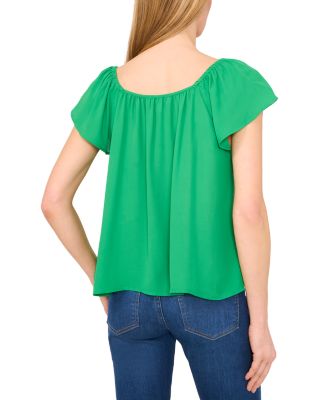 Round Neck Flutter Sleeve Top