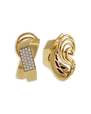 18K Yellow Gold Like Collection Faceted Diamond Pav&eacute; Earrings