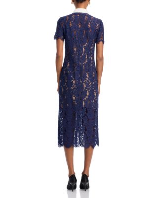 Navy Lace Contrast Collar Midi Dress