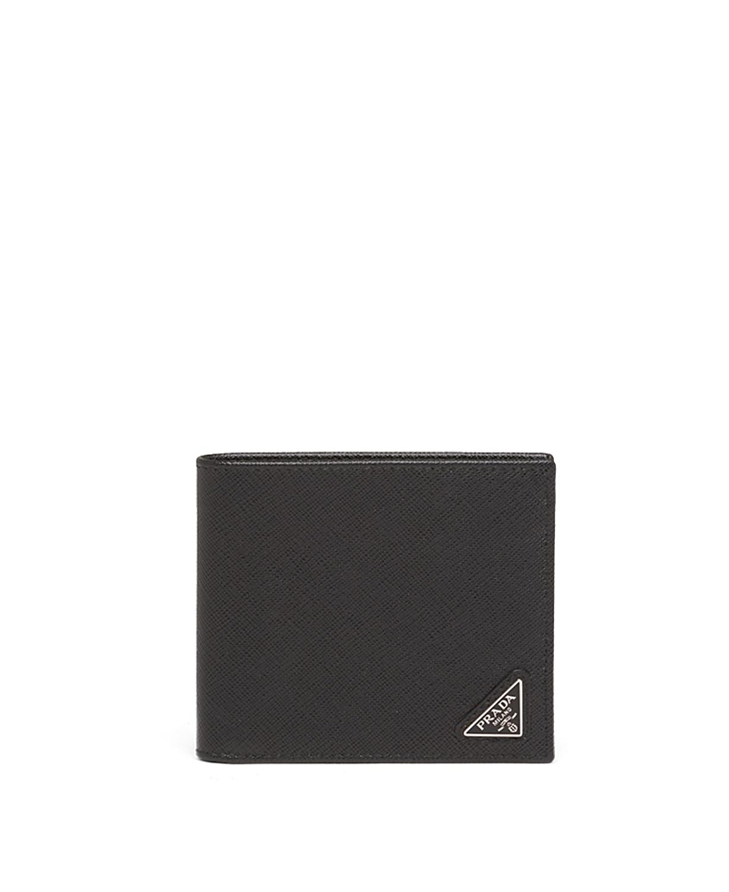 Prada Men Portafoglio Bi-fold Con Portamonete In Pelle Saffiano In Black