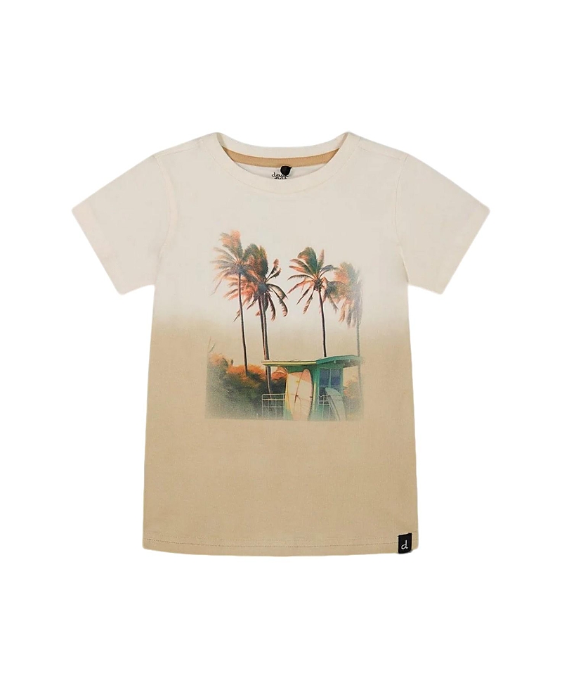 Deux Par Deux Boy's Short Sleeve Organic Cotton Graphic Tee Gradient White And Beige In Gradient White And Beige