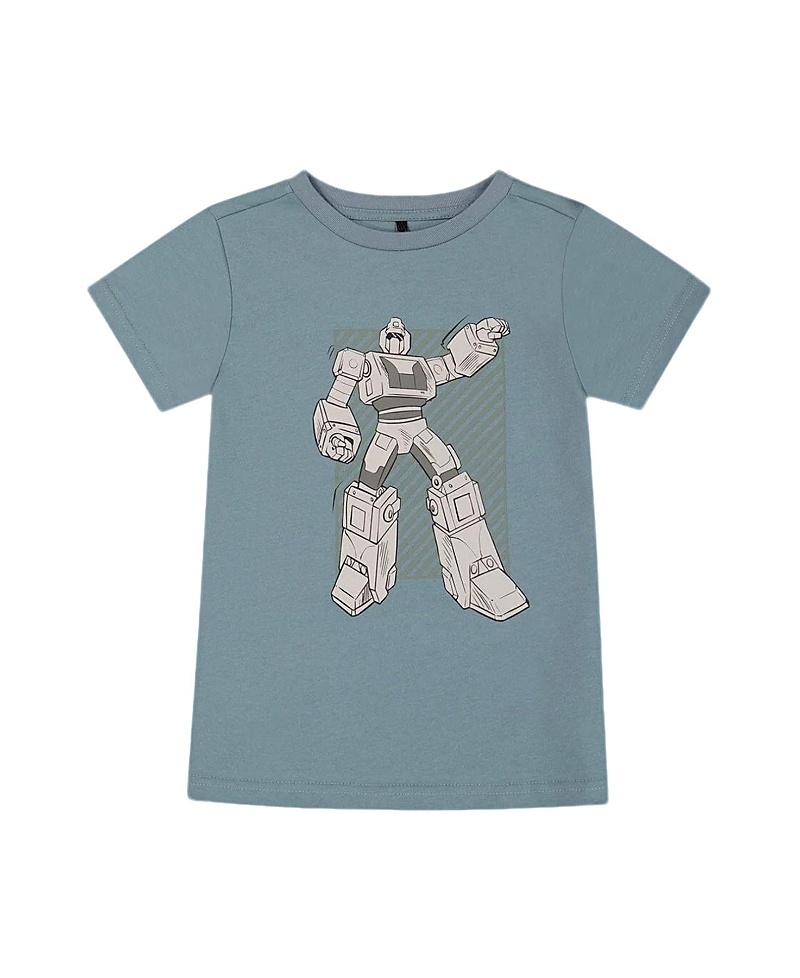 Deux Par Deux Little Boy's Organic Cotton Graphic Tee Grayish Teal And Robot In Grayish Teal And Robot