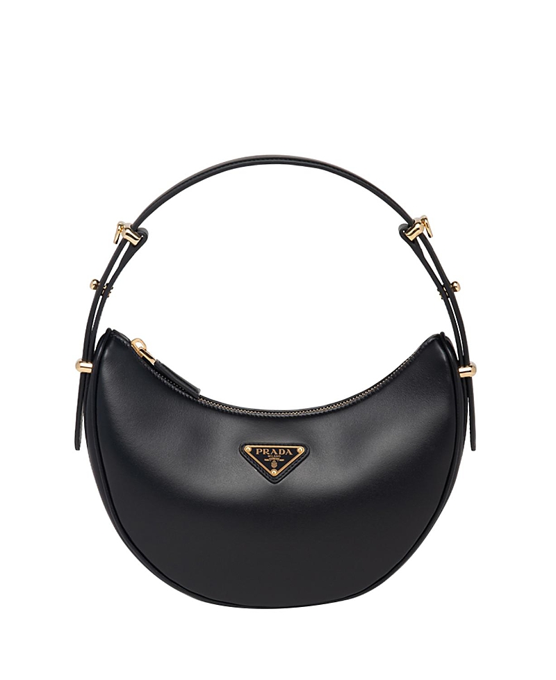 Prada Zip Calf Leather Shoulder Bag In Black