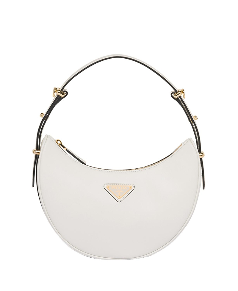 Prada Shoulder Bag With Adjustable Strap And Curved Silhouette In White