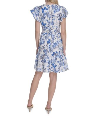 V Neck Flutter Sleeve Dress