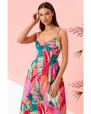 Printed Twist Front Midi Dress
