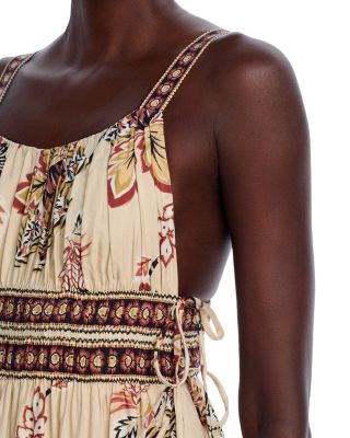 Aura Floral Sand Sleeveless Midi Dress