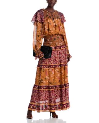 Smocked Long Sleeve Maxi Dress