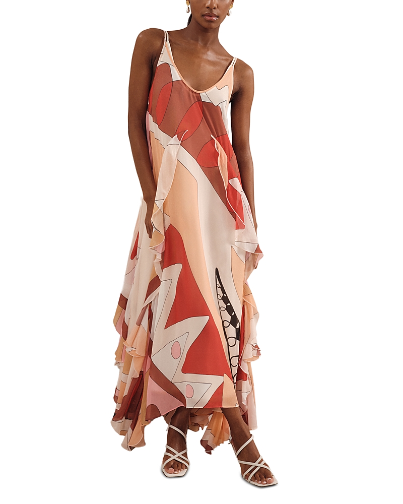 Reiss Womens Cream Red Sasha Graphic-print Woven Maxi Dress