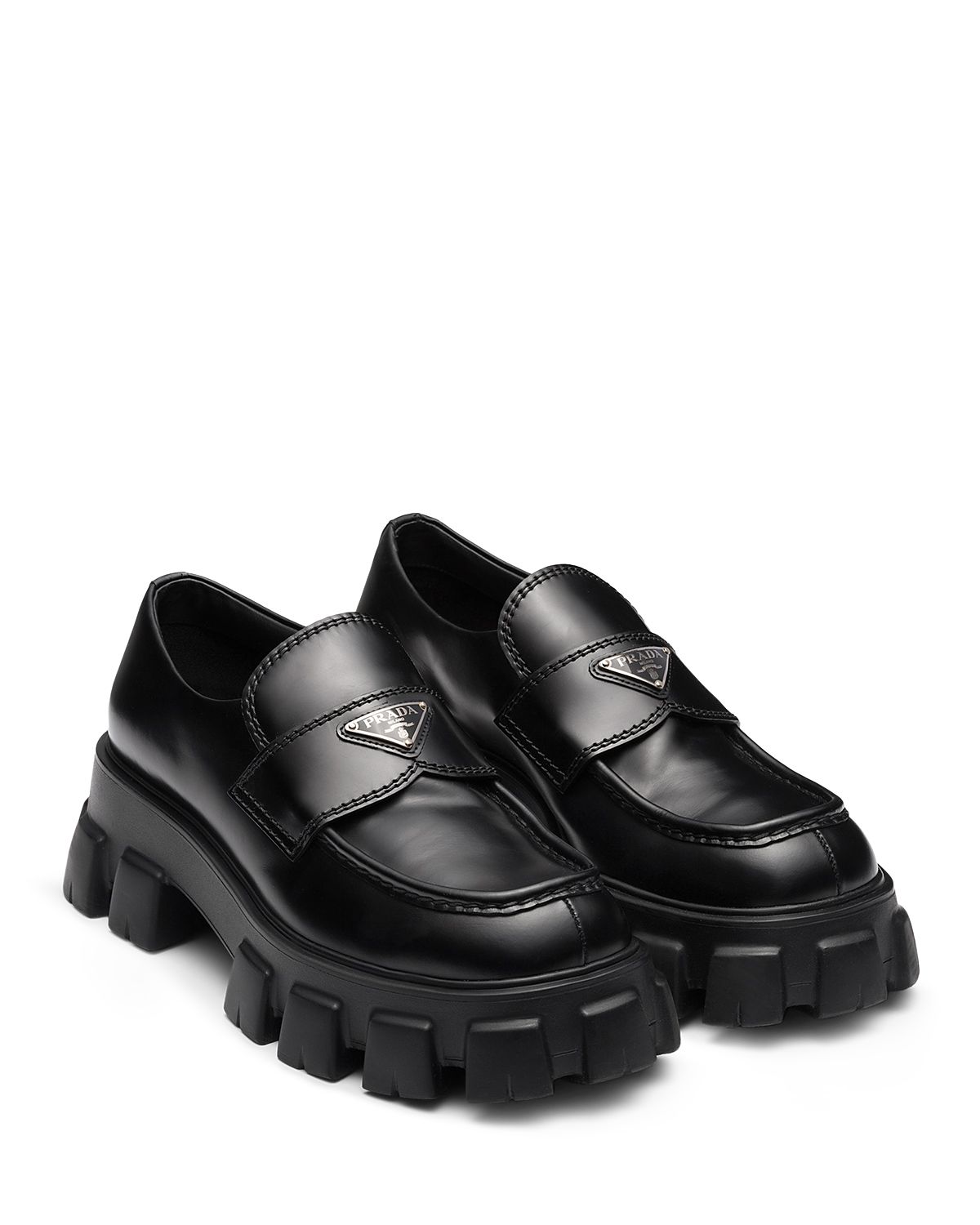 Prada Men's Monolith Brushed Leather Loafers